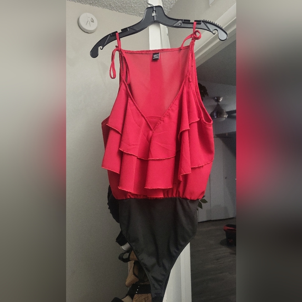 SHEIN Red Layered Ruffle Tank Top